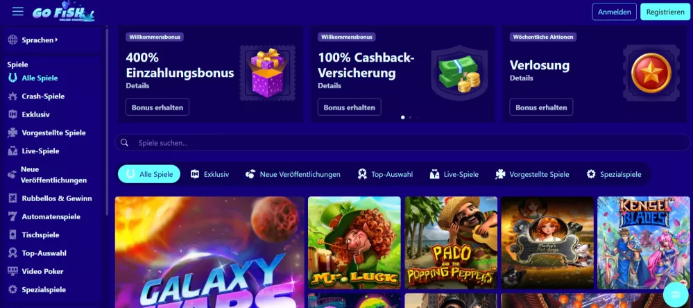 Gofish Casino – 400% Einzahlungsbonus + 100% Cashback für deutsche Spieler